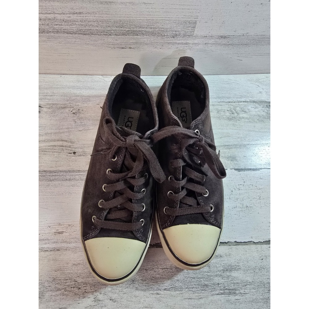 UGG Australia 1888 Brown Suede Shearling Lined Low‎ Top Sneakers Mens 7 Womens 9
